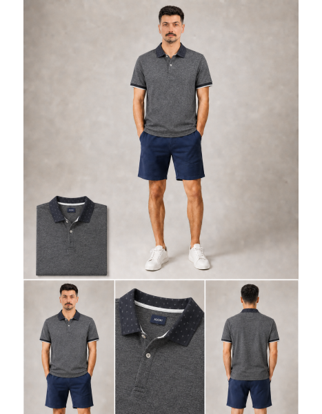Joop! Desenli Yakalı Antrasit Melanj Polo Yaka T-Shirt Joop! Desenli Yakalı Antrasit Melanj Polo Yaka T-Shirt