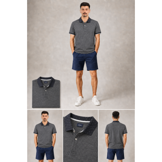 Joop! Desenli Yakalı Antrasit Melanj Polo Yaka T-Shirt