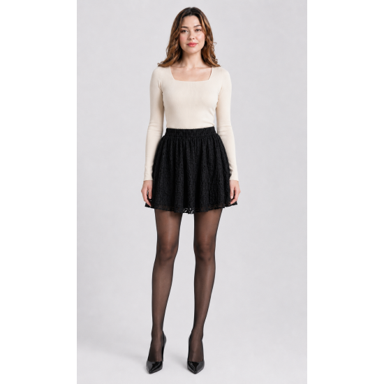 Kadın Siyah Dantelli Beli Lastikli Mini Etek Kadın Siyah Dantelli Beli Lastikli Mini Etek