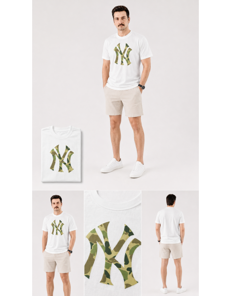 Kamuflaj NY Baskılı Beyaz Erkek T-Shirt Kamuflaj NY Baskılı Beyaz Erkek T-Shirt