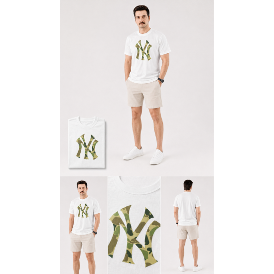 Kamuflaj NY Baskılı Beyaz Erkek T-Shirt Kamuflaj NY Baskılı Beyaz Erkek T-Shirt