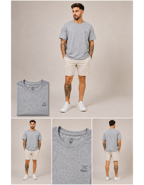 Kinetix Men's Basic Minimal Logo Bisiklet Yaka Erkek Tişört – Melanj Gri Kinetix Men's Basic Minimal Logo Bisiklet Yaka Erkek Tişört – Melanj Gri