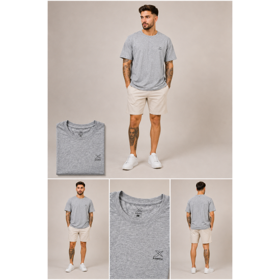Kinetix Men's Basic Minimal Logo Bisiklet Yaka Erkek Tişört – Melanj Gri Kinetix Men's Basic Minimal Logo Bisiklet Yaka Erkek Tişört – Melanj Gri