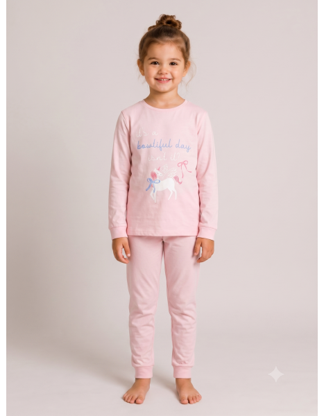 Kız Çocuk Pembe Unicorn Baskılı Uzun Kollu İkili Takım Kız Çocuk Pembe Unicorn Baskılı Uzun Kollu İkili Takım