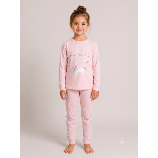 Kız Çocuk Pembe Unicorn Baskılı Uzun Kollu İkili Takım Kız Çocuk Pembe Unicorn Baskılı Uzun Kollu İkili Takım