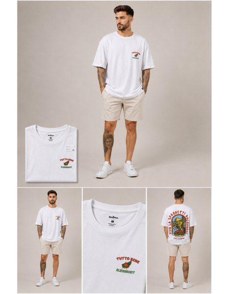 Kleinigkeit Men's Tutto Bene Oversize Erkek Tişört – Beyaz Kleinigkeit Men's Tutto Bene Oversize Erkek Tişört – Beyaz