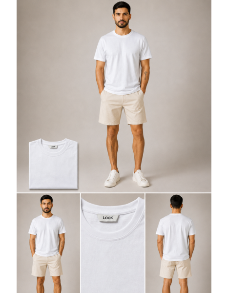 LOOK Erkek Beyaz Basic Bisiklet Yaka T-Shirt LOOK Erkek Beyaz Basic Bisiklet Yaka T-Shirt