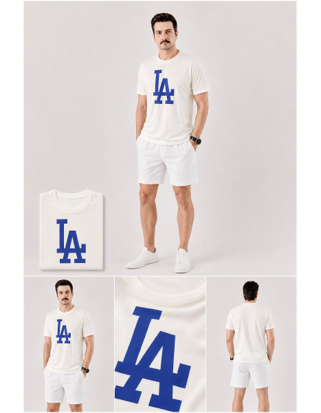 Los Angeles Dodgers Baskılı Ekru Erkek T-Shirt Los Angeles Dodgers Baskılı Ekru Erkek T-Shirt