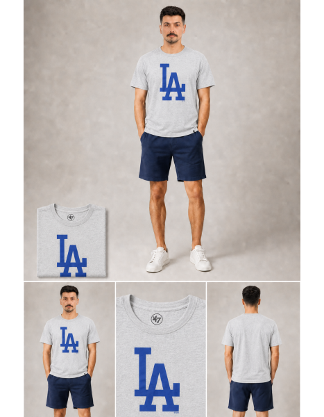 Los Angeles Dodgers Mavi Logolu Gri Melanj T-Shirt Los Angeles Dodgers Mavi Logolu Gri Melanj T-Shirt
