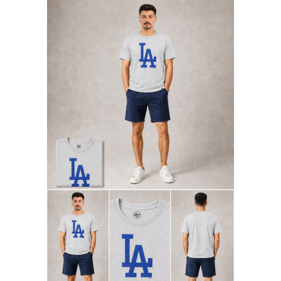 Los Angeles Dodgers Mavi Logolu Gri Melanj T-Shirt Los Angeles Dodgers Mavi Logolu Gri Melanj T-Shirt