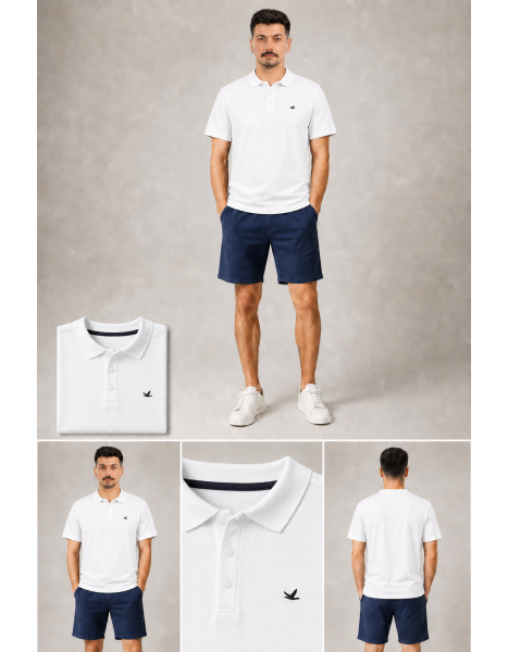 Minimal Kuş Logolu Klasik Beyaz Polo Yaka T-Shirt Minimal Kuş Logolu Klasik Beyaz Polo Yaka T-Shirt