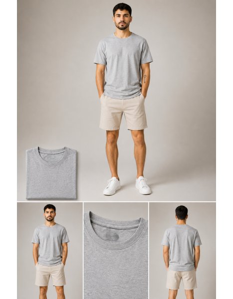Nova Stil Men's Basic Solid Bisiklet Yaka Erkek Tişört – Melanj Gri Nova Stil Men's Basic Solid Bisiklet Yaka Erkek Tişört – Melanj Gri