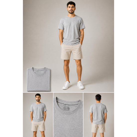 Nova Stil Men's Basic Solid Bisiklet Yaka Erkek Tişört – Melanj Gri Nova Stil Men's Basic Solid Bisiklet Yaka Erkek Tişört – Melanj Gri