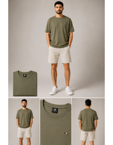 Nova Stil Men's Minimalist Stripe Bisiklet Yaka Erkek Tişört – Haki Nova Stil Men's Minimalist Stripe Bisiklet Yaka Erkek Tişört – Haki