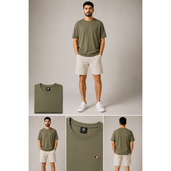 Nova Stil Men's Minimalist Stripe Bisiklet Yaka Erkek Tişört – Haki Nova Stil Men's Minimalist Stripe Bisiklet Yaka Erkek Tişört – Haki