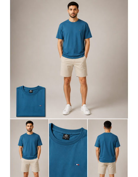 Nova Style Men's Minimalist Stripe Bisiklet Yaka Erkek Tişört – Petrol Mavisi Nova Style Men's Minimalist Stripe Bisiklet Yaka Erkek Tişört – Petrol Mavisi