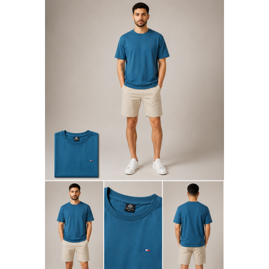 Nova Style Men's Minimalist Stripe Bisiklet Yaka Erkek Tişört – Petrol Mavisi Nova Style Men's Minimalist Stripe Bisiklet Yaka Erkek Tişört – Petrol Mavisi