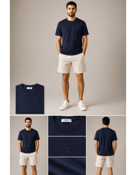 Prada Unisex Lacivert Ton-Sür-Ton Nakış Logolu Oversize Tişört Prada Unisex Lacivert Ton-Sür-Ton Nakış Logolu Oversize Tişört