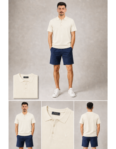 Ralph Lauren Ton-Sür-Ton At Nakışlı Krem Polo Yaka T-Shirt Ralph Lauren Ton-Sür-Ton At Nakışlı Krem Polo Yaka T-Shirt