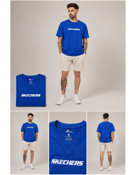 Skechers Men's Bold Logo Bisiklet Yaka Erkek Tişört – Saks Mavisi Skechers Men's Bold Logo Bisiklet Yaka Erkek Tişört – Saks Mavisi
