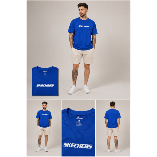 Skechers Men's Bold Logo Bisiklet Yaka Erkek Tişört – Saks Mavisi Skechers Men's Bold Logo Bisiklet Yaka Erkek Tişört – Saks Mavisi