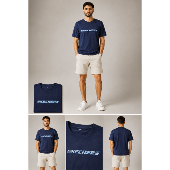 Skechers Men's Patterned Logo Bisiklet Yaka Erkek Tişört – Modern Çizgiler ve Gün Boyu Konfor Skechers Men's Patterned Logo Bisiklet Yaka Erkek Tişört – Modern Çizgiler ve Gün Boyu Konfor