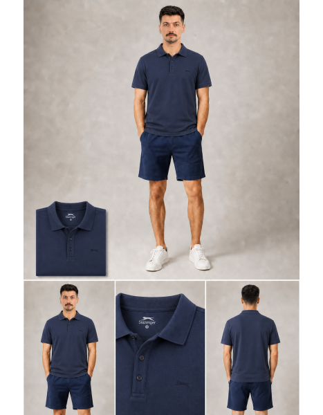 Slazenger Ton-Sür-Ton Logolu Lacivert Polo Yaka T-Shirt Slazenger Ton-Sür-Ton Logolu Lacivert Polo Yaka T-Shirt