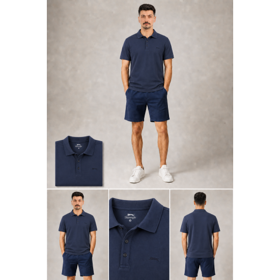 Slazenger Ton-Sür-Ton Logolu Lacivert Polo Yaka T-Shirt Slazenger Ton-Sür-Ton Logolu Lacivert Polo Yaka T-Shirt