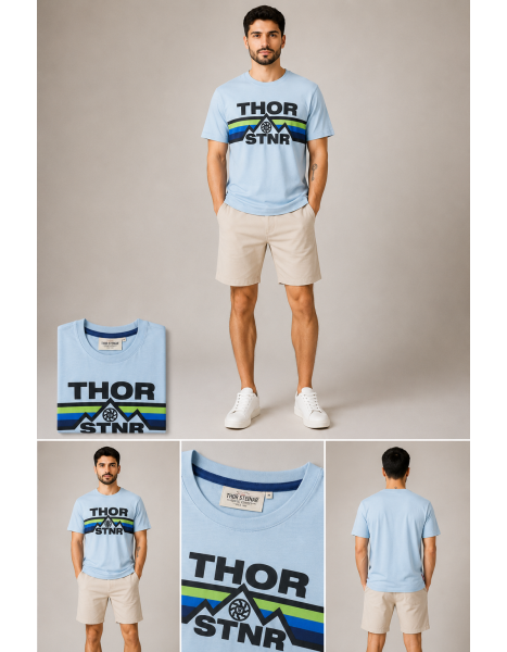Thor Steinar Men's Mountain Graphic Bisiklet Yaka Erkek Tişört – Açık Mavi Thor Steinar Men's Mountain Graphic Bisiklet Yaka Erkek Tişört – Açık Mavi