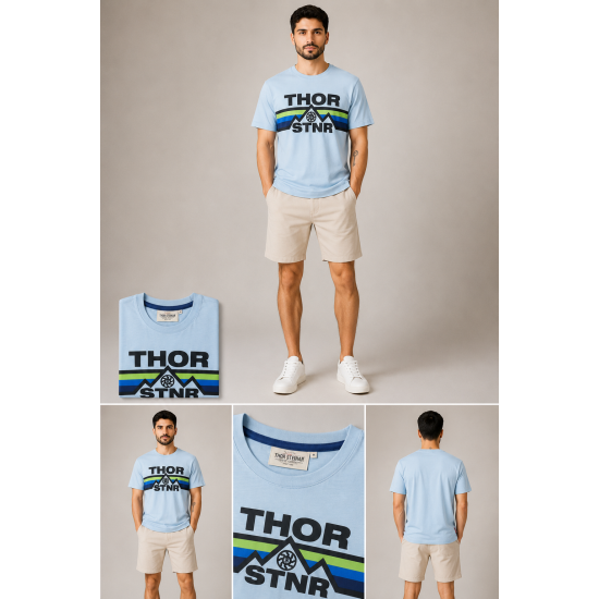 Thor Steinar Men's Mountain Graphic Bisiklet Yaka Erkek Tişört – Açık Mavi Thor Steinar Men's Mountain Graphic Bisiklet Yaka Erkek Tişört – Açık Mavi