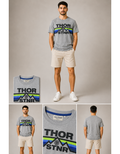 Thor Steinar Men's Mountain Graphic Bisiklet Yaka Erkek Tişört – Melanj Gri Thor Steinar Men's Mountain Graphic Bisiklet Yaka Erkek Tişört – Melanj Gri