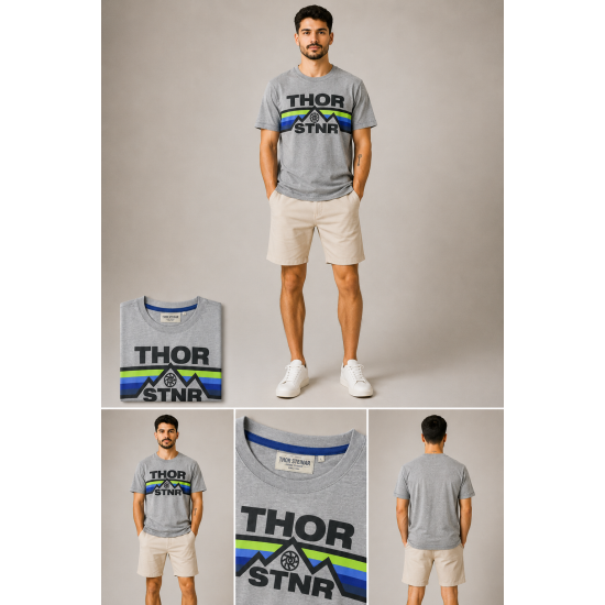 Thor Steinar Men's Mountain Graphic Bisiklet Yaka Erkek Tişört – Melanj Gri Thor Steinar Men's Mountain Graphic Bisiklet Yaka Erkek Tişört – Melanj Gri