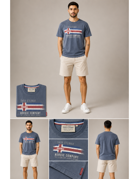 Thor Steinar Unisex Eskitme İndigo Nordic Company Baskılı Tişört Thor Steinar Unisex Eskitme İndigo Nordic Company Baskılı Tişört