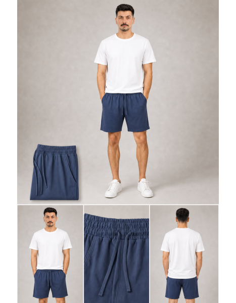 Ultra Yumuşak Tencel Kumaş Beli Bağcıklı Lacivert Erkek Şort