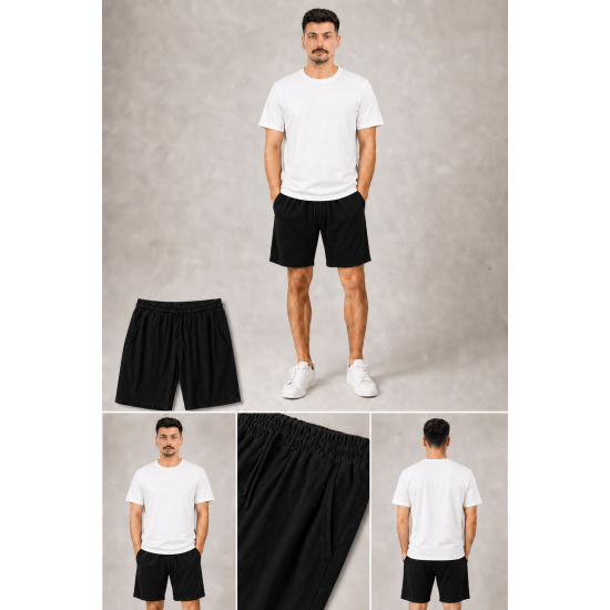 Ultra Yumuşak Tencel Kumaş Beli Bağcıklı Siyah Erkek Şort Ultra Yumuşak Tencel Kumaş Beli Bağcıklı Siyah Erkek Şort