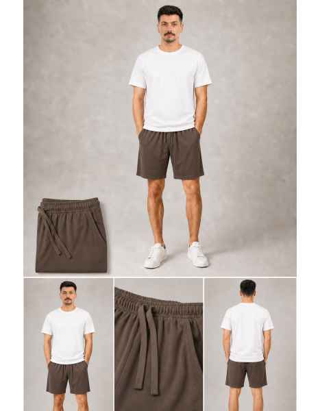 Ultra Yumuşak Tencel Kumaş Beli Bağcıklı Vizon / Kahve Erkek Şort