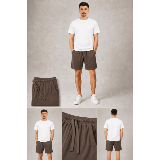 Ultra Yumuşak Tencel Kumaş Beli Bağcıklı Vizon / Kahve Erkek Şort Ultra Yumuşak Tencel Kumaş Beli Bağcıklı Vizon / Kahve Erkek Şort